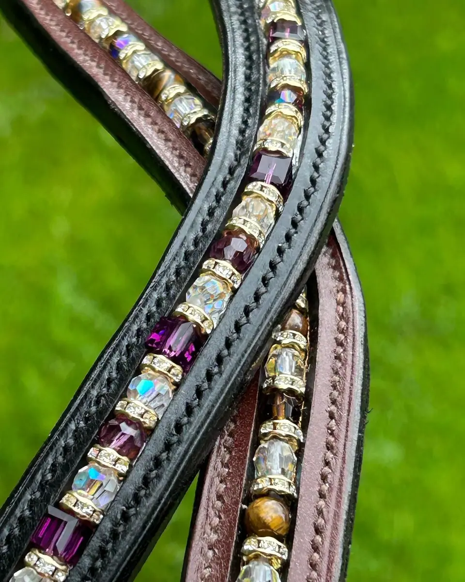 Two browbands with tiger eye and crystal beads