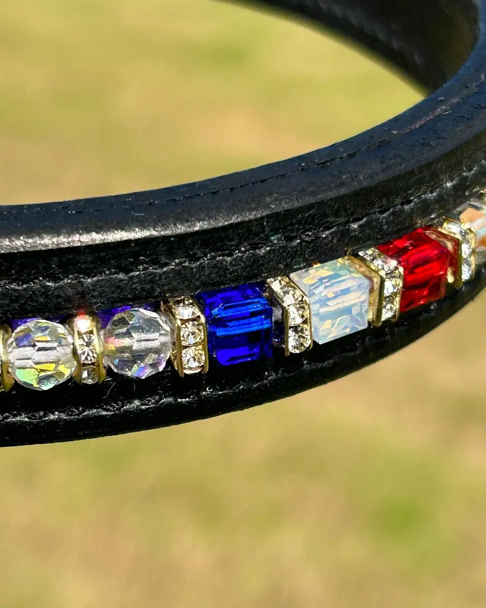 A red, white and blue crystal browband